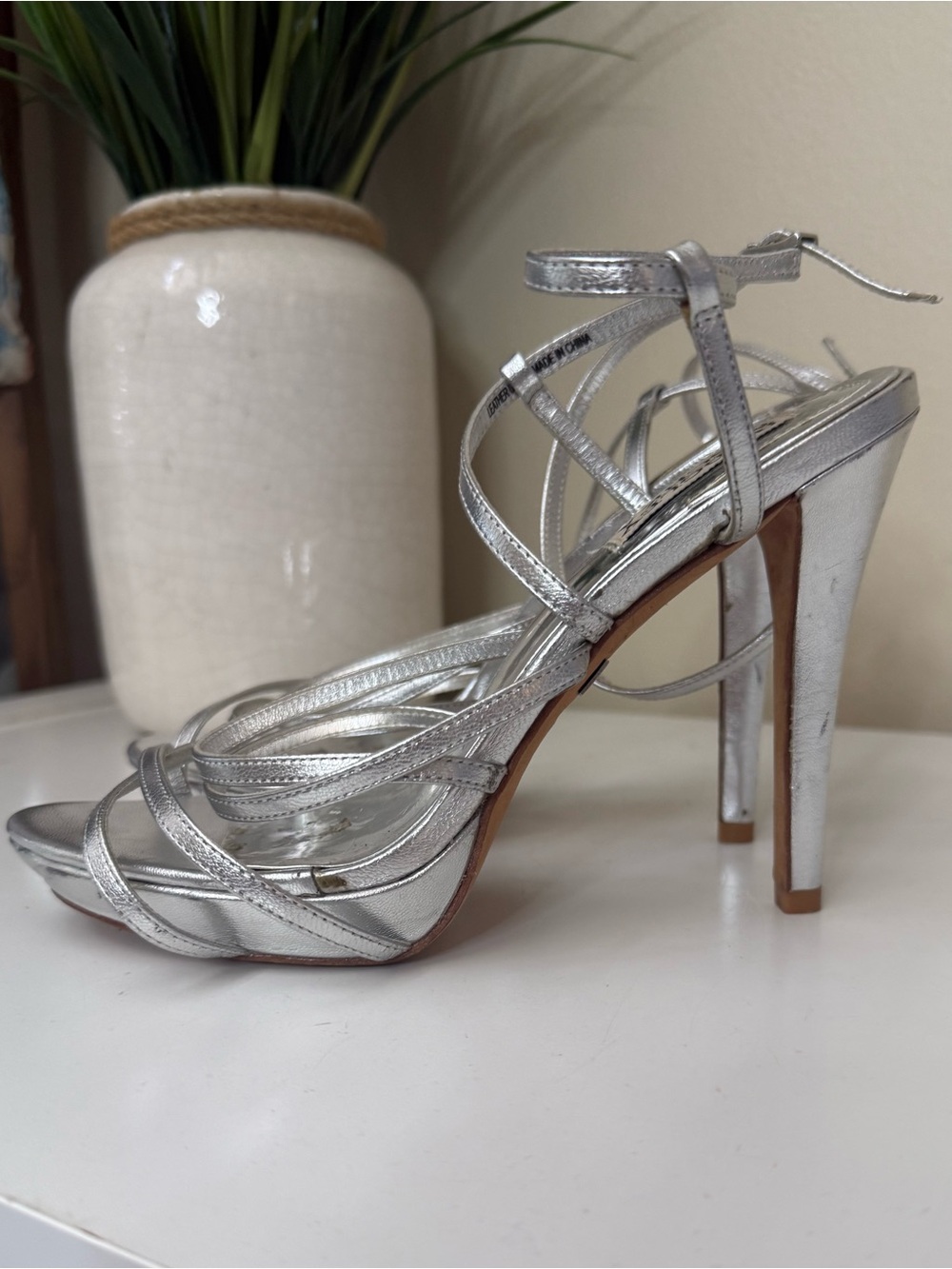 Badgley Mischka Idol Sillea Strappy Platform Stiletto Heel Pumps Silver  6.5